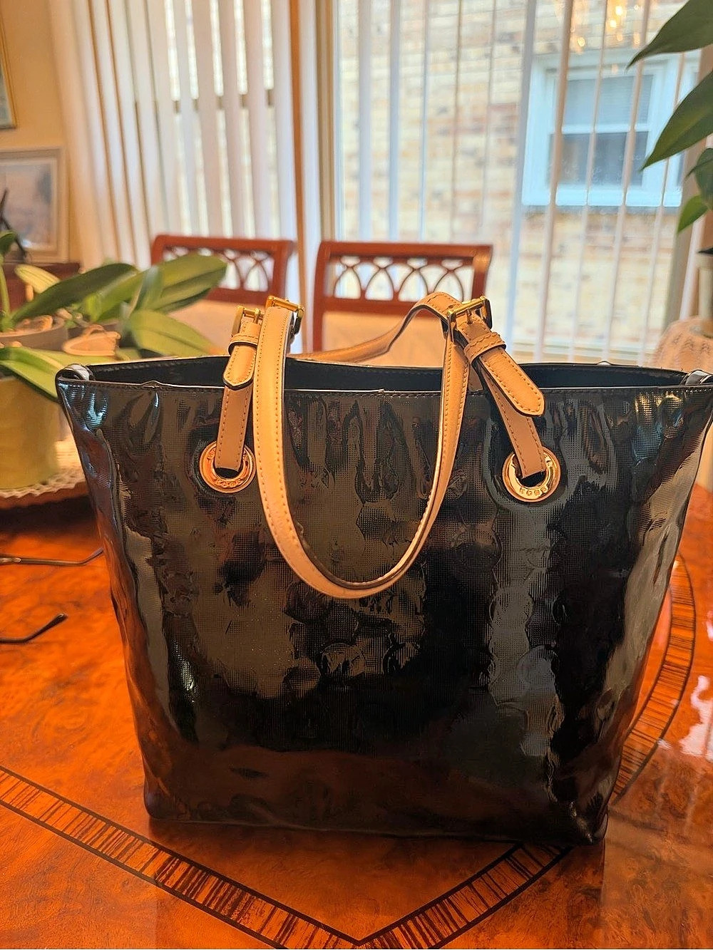 Michael Kors Patent Tote in Black & Brown